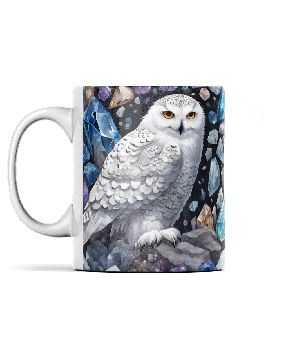 Snowy Owl and Gemstones Mug