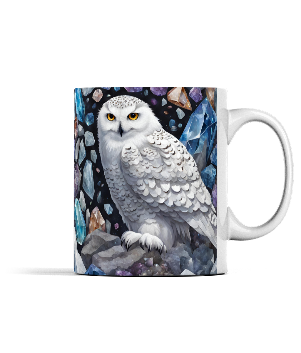 Snowy Owl and Gemstones Mug